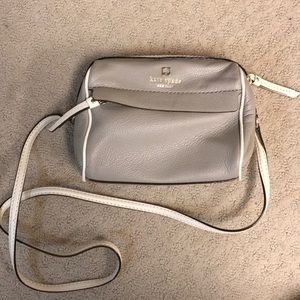 kate spade small box purse, tan and cream